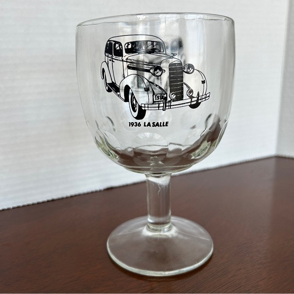 Vintage  "1936 La Salle" Thumbprint Stemmed Goblets Set of 2 Classic Car Barware - Picture 5 of 12